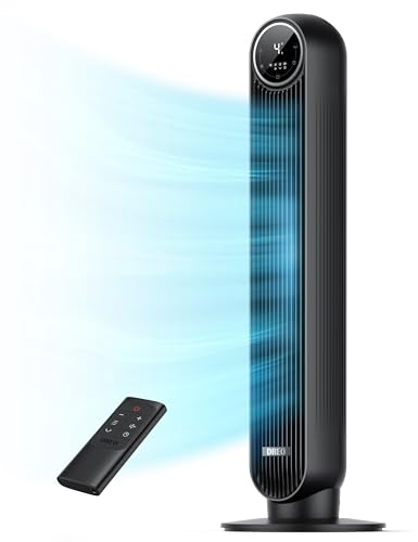 DREO Tower Fan for Bedroom, 2026 Upgraded DC Motor, 28ft/s High Velocity, 20dB Ultra Quiet Standing Fan, 8 Speeds 4 Modes, 90° Oscillating Bladeless Fan for Indoors, Floor Fans with Remote, Black