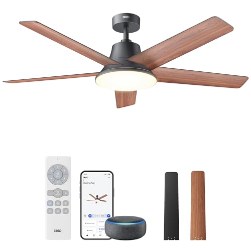 DREO Smart Ceiling Fan with Lights, 52 Inch, 12 Speeds & 3 Fan Modes, Stepless, Dimmable LED Light, Timer, 22dB Quiet DC Motor, Remote/APP/Alexa Control, Black Ceiling Fans Indoor, 2026 Upgraded