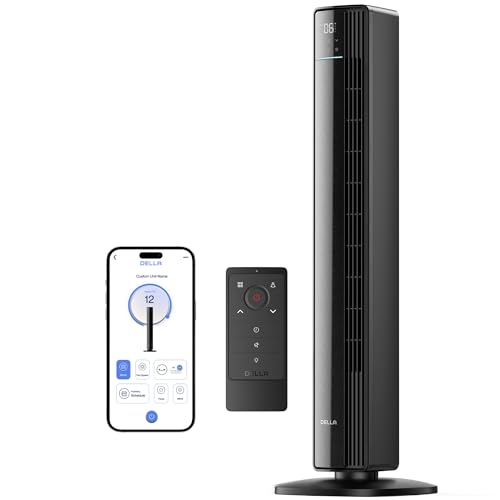 Della 42" Smart Tower Fan, Ultra Quiet 23dB Cooling Fan with 12 Speeds, 90° Oscillating, 28ft/s Airflow, DC Motor, 24H Timer, Voice/App/Remote Control for Bedroom Office Living Room
