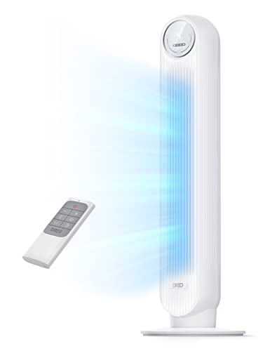 DREO Tower Fan for Bedroom, 2026 Upgraded DC Motor, 28ft/s High Velocity, 20dB Ultra Quiet Standing Fan, 8 Speeds 4 Modes, 90° Oscillating Bladeless Fan for Indoors, Floor Fans with Remote, White