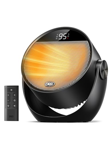 DREO Space Heater 1500W, 60° Adjustable Tilt, 10.5ft/s Portable Electric Heaters for Indoor Use with Thermostat, 8 Safety Protections, 3 Modes, Remote, Quiet Desk Heater for Bedroom, Office, Black