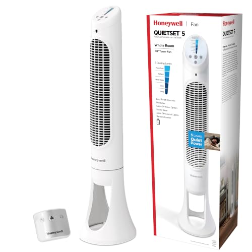 Honeywell QuietSet Whole Room Oscillating Tower Fan with Remote, White, HYF260