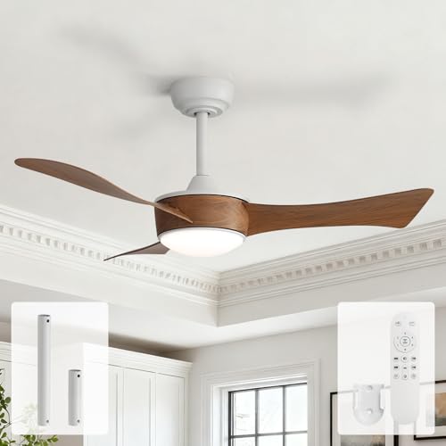 Sofucor 42 Inch Ceiling Fans with Lights-Modern Small Bedroom Ceiling Fan with Remote Control, Plug-in Blades Quick Install,Reversible Quiet DC Motor,Outdoor Ceiling Fan for Kitchen/Living Room/Patios
