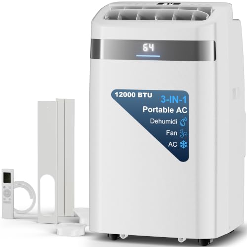 AKIRES Portable Air Conditioners,12,000 BTU Air Conditioner for Bedroom with Remote Control,Portable AC Unit With Fan & Dehumidifier,Cools Up To 550 Sq.Ft For Large Room With 24H Timer And Sleep Mode