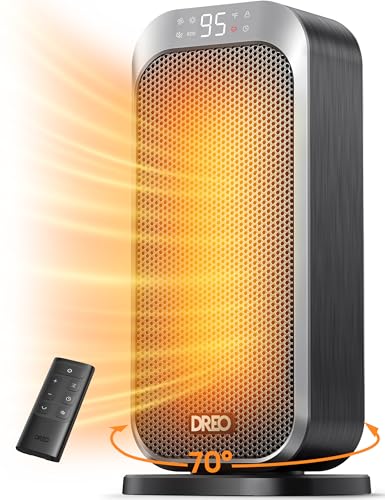 DREO Quiet Space Heater, 1500W Portable Heaters for Indoor Use with Remote, 70° Oscillation, Fast and Safety Electric PTC Ceramic for Desk Office Bedroom, 12H Timer