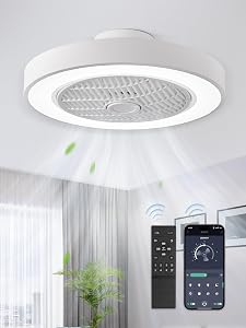 LEDIARY 20 Inch Low Profile Ceiling Fan With Light, Led Bladeless Ceiling Fans, Remote Con
