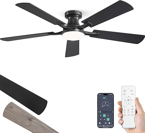 ZMISHIBO 52 Inch Ceiling Fan with Light, App&Remote Control, Flush Mou — Design and materials in detail