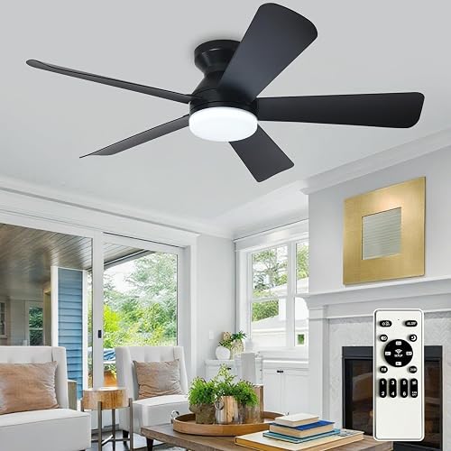 Depuley Modern Ceiling Fan with Light: 42-Inch Black Small Fans for Be — Build quality and design details up close
