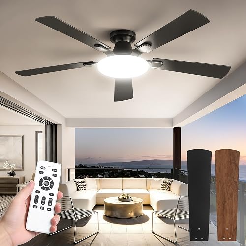 52 Inch Ceiling Fan with Lights and Remote, 30W 12" LED Panel Flush Mo — Controls and everyday operation