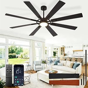 BvenuBigLite Large Ceiling Fans with Lights: Modern 72 Inch 8 Blade Outdoor Ceiling Fan wi