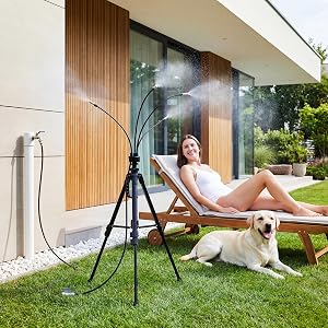HOMENOTE Standing Misters for Outside Patio, 26FT Misting Hose, 4.8FT Adjustable Height Po